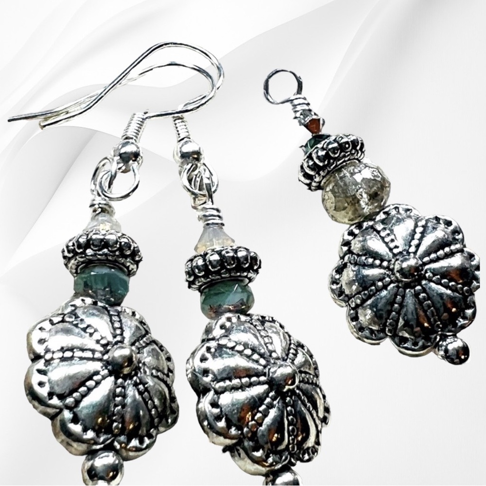 Medallions Collection: silvertone French wire earrings & pendant by Susan Ray